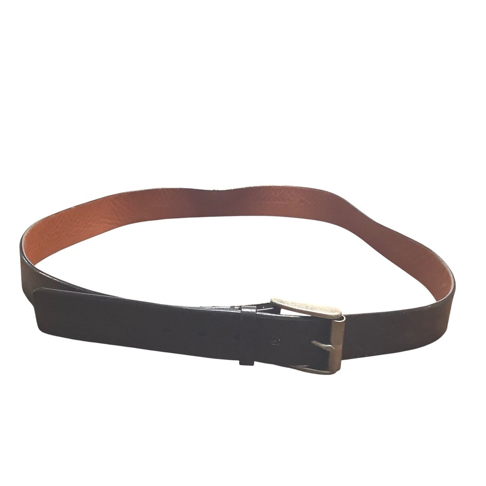 Full Grain Leather Belt Mens Black Silver Buckle Size 44 Classic Minimalist